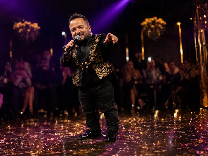 Performer sul palco con microfono